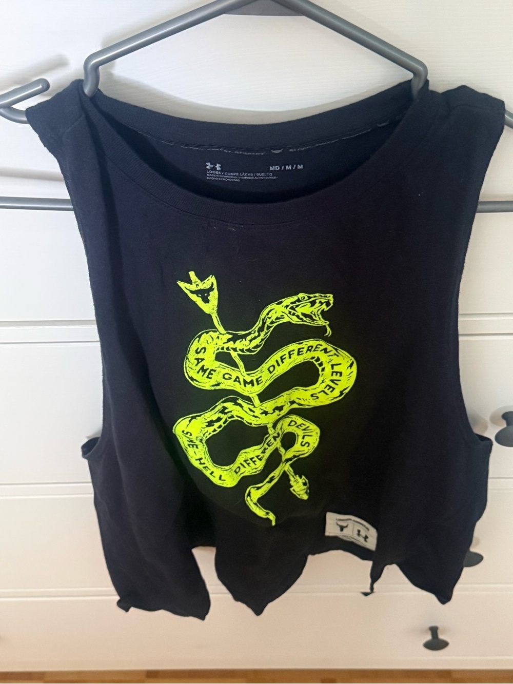 Under Armour Black Tank with Neon Yellow-Green Snake Graphic